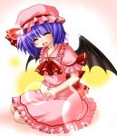  blue_hair closed_eyes fangs hat kagura_chitose pregnant remilia_scarlet short_hair smile solo touhou wings 