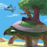  bird chatot flying pearl_(pokemon) pokemon riding torterra tortoise tree 