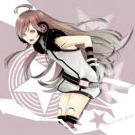  brown_eyes brown_hair gloves headset long_hair miki_(vocaloid) robot_joints sf-a2_miki solo striped striped_gloves striped_legwear striped_thighhighs thigh-highs thighhighs vocaloid 