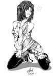  1girl artist_request black_eyes black_hair breasts final_fantasy_xiii lebreau monochrome smile solo source_request thighhighs 