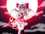  blonde_hair blue_hair crazy dragon_ball_z falketto flandre_scarlet fusion glowing glowing_eyes gradient_hair hat laevatein moon multicolored_hair parody red_moon remilia_scarlet side_ponytail solo spear_the_gungnir thigh-highs thighhighs touhou white_legwear wings 