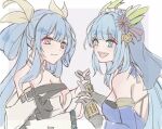  2girls artist_request bare_shoulders blue_eyes blue_hair character_request copyright_request dizzy_(guilty_gear) guilty_gear guilty_gear_xrd hair_ornament holding_hands long_hair multiple_girls twintails yuri 