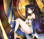 ass bangs bare_legs bare_shoulders barefoot bikini black_hair blue_legwear breasts crown fate/grand_order fate_(series) floating_hair herigaru_(fvgyvr000) highres ishtar_(fate) ishtar_(fate)_(all) long_hair looking_at_viewer red_eyes smile star_(sky) swimsuit thigh-highs twintails 
