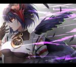  1girl black_gloves black_hair black_wings breasts closed_mouth from_side genshin_impact gloves hibiya_saeki highres japanese_clothes kujou_sara mask medium_breasts short_hair solo tengu_mask wings yellow_eyes 