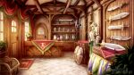  armor artist_name breastplate ceiling door doormat fantasy garutaisa helmet indoors lantern no_humans original plant polearm potted_plant rope scenery shield sword treasure_chest watermark weapon window 