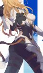  1girl armor ass back_cutout black_gloves blonde_hair bodysuit bodysuit_under_clothes clothing_cutout cross-laced_clothes gloves head_out_of_frame highres jolker kisara_(tales) long_hair solo tales_of_(series) tales_of_arise thigh_strap 
