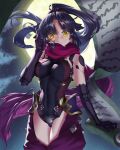  1girl android black_hair breasts clouds fate/grand_order fate_(series) full_moon high_ponytail highres intes joints katou_danzou_(fate) large_breasts leotard long_hair mechanical_arms moon night night_sky ninja outdoors ponytail red_scarf robot_joints scarf sky solo yellow_eyes 