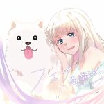  1girl blue_eyes blush dog fena_houtman heart heart_necklace jewelry kaizoku_oujo long_hair looking_at_viewer necklace simple_background sketch solo tongue tongue_out upper_body white_background white_hair xizhi_towards 