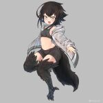  1girl :3 :d bike_shorts black_hair camisole fang flat_chest hood hoodie nyifu open_clothes open_hoodie open_mouth original short_hair simple_background smile solo tail yellow_eyes 
