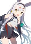  1girl animal_ears azur_lane black_hairband breasts brown_eyes gotyou hairband hikimayu long_hair looking_at_viewer open_mouth rabbit_ears shimakaze_(azur_lane) simple_background small_breasts smile solo very_long_hair white_background white_hair 