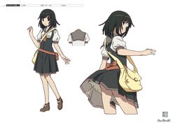  1girl anime_coloring bakemonogatari character_sheet cowboy_shot full_body highres monogatari_(series) multiple_views official_art production_art scan sengoku_nadeko simple_background standing white_background zip_available 