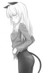 1girl absurdres animal_ears blush breast_press cat_ears cat_tail content_rating cowboy_shot fankupl from_side greyscale highres long_hair long_sleeves monochrome open_mouth panties panties_under_pantyhose pantyhose perrine_h._clostermann profile semi-rimless_eyewear solo strike_witches tail under-rim_eyewear underwear wet white_background white_panties world_witches_series 