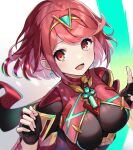  1girl bangs black_gloves breasts chest_jewel earrings fingerless_gloves gloves highres jewelry large_breasts moruno_mgmg pyra_(xenoblade) red_eyes redhead short_hair solo swept_bangs tiara xenoblade_chronicles_(series) xenoblade_chronicles_2 