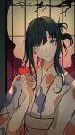 anime_coloring black_hair blue_eyes concept_art door fantasy heart highres japanese_clothes kimono light_background long_hair original