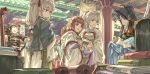  2boys 3girls 3others androgynous architecture armor bangs black_hair blue_hair blue_kimono building closed_eyes corrin_(fire_emblem) corrin_(fire_emblem)_(female) day east_asian_architecture eyebrows_visible_through_hair fingerless_gloves fire_emblem fire_emblem_fates gloves hair_between_eyes hair_ornament hair_ribbon hairband hakama harusame_(rueken) high_ponytail holding japanese_clothes kimono long_hair long_sleeves manakete multiple_boys multiple_girls multiple_others oboro_(fire_emblem) open_mouth outdoors people pink_eyes pink_hair pointy_ears ponytail red_eyes red_ribbon ribbon sakura_(fire_emblem) short_hair silver_hair smile standing takumi_(fire_emblem) tied_hair white_gloves white_hairband white_kimono wide_sleeves yukata 