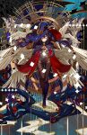  1girl angel_wings card_(medium) choker closed_eyes daniel_deng english_commentary full_body genshin_impact gloves hair_between_eyes hat highres leotard long_hair mona_(genshin_impact) pantyhose purple_hair solo tarot twintails wings witch_hat 