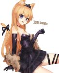  1girl absurdres alternate_hair_length alternate_hairstyle animal_ears black_dress black_gloves blonde_hair blue_eyes breasts cat_ears cat_tail dress elbow_gloves evening_gown girls_frontline gloves highres icenight idw_(girls&#039;_frontline) official_alternate_costume paw_pose small_breasts solo tail 
