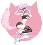  1girl animal_ears cat_ears cat_tail highres jacket melkcoffee nyatasha_nyanners pink_eyes self_upload solo tail thigh-highs thighs violet_eyes virtual_youtuber vshojo 