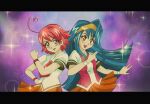  1990s_(style) 2girls aino_heart arcana_heart blue_hair brown_eyes futari_wa_precure multiple_girls pink_hair precure retro_artstyle tsuzura_saki 