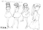  1girl absurdres character_sheet from_behind from_side full_body greyscale highres monochrome multiple_views neon_genesis_evangelion official_art production_art sadamoto_yoshiyuki simple_background turnaround white_background zip_available 