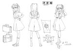  1girl absurdres character_sheet from_behind full_body greyscale highres monochrome multiple_views neon_genesis_evangelion official_art production_art sadamoto_yoshiyuki simple_background turnaround white_background zip_available 