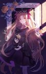  1girl artist_name asymmetrical_legwear bangs black_dress blonde_hair choker clear_regulus dress earrings ereshkigal_(fate) eyebrows_visible_through_hair fate/grand_order fate_(series) flower frilled_dress frills gold_trim golden_rose hair_ornament hair_ribbon jewelry long_hair parted_bangs red_eyes ribbon solo tiara twintails very_long_hair 