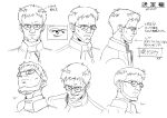  1boy absurdres character_sheet greyscale highres male_focus monochrome multiple_views neon_genesis_evangelion official_art old old_man production_art sadamoto_yoshiyuki simple_background white_background zip_available 