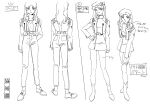  1girl absurdres character_sheet from_behind full_body greyscale highres monochrome multiple_views neon_genesis_evangelion official_art production_art sadamoto_yoshiyuki simple_background turnaround white_background zip_available 