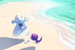  banned_artist commentary_request day looking_down nihilego nin_(female) no_humans outdoors poipole pokemon pokemon_(creature) sand shore standing starfish ultra_beast water 