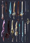  absurdres black_background color_guide commentary_request fantasy gray_coin highres no_humans original sheath simple_background still_life sword weapon weapon_focus weapon_request 