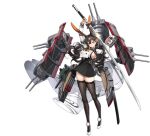  1girl animal_ears azur_lane black_legwear braid breasts brown_eyes brown_hair chikuma_(azur_lane) closed_mouth dress full_body hair_ornament high_heels highres holding holding_sword holding_weapon huge_weapon katana large_breasts long_hair long_sleeves looking_at_viewer machinery mole mole_under_mouth official_art pleated_skirt pom_pom_(clothes) rabbit_ears shiny shiny_hair shisantian short_dress skirt smile solo sword thigh-highs tied_hair transparent_background turret weapon white_footwear zettai_ryouiki 