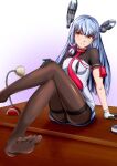  1girl breasts covered_nipples desk kantai_collection long_hair medium_breasts misono_chiaki murakumo_(kancolle) no_shoes on_desk pantyhose remodel_(kantai_collection) sidelocks silver_hair sitting sitting_on_desk smile solo thighband_pantyhose toes very_long_hair yellow_eyes 