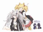  1other 3girls ambiguous_gender animal_ears arknights bangs blonde_hair doctor_(arknights) eyebrows_visible_through_hair glaucus_(arknights) grey_eyes hair_ornament hairclip highres hood kaleka lappland_(arknights) long_hair low_twintails multicolored_hair multiple_girls open_mouth silver_hair sora_(arknights) streaked_hair tail twintails wolf_ears wolf_girl wolf_tail 