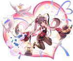  1girl ahoge animal_ears azur_lane bear_ears bird black_footwear brown_hair brown_legwear fishnet_legwear fishnets hair_ornament hairclip hat high_heels highres leotard long_hair looking_at_viewer manjuu_(azur_lane) multicolored_hair official_alternate_costume official_art one_eye_closed pigeon pink_hair playboy_bunny shnva streaked_hair thigh_strap transparent_background twintails violet_eyes yamakaze_(azur_lane) yamakaze_(magic_time_standby)_(azur_lane) 