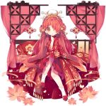  1girl ahoge ark_order bangs bed_frame bed_sheet bug butterfly butterfly_hair_ornament curtains double_bun dress earrings fenghuang_(ark_order) fire flower gold_trim hair_flower hair_ornament hair_stick jewelry long_hair long_sleeves looking_at_viewer official_art orange_eyes pillow red_dress red_footwear redhead sidelocks sitting smile socks solo tachi-e tassel transparent_background tsukimi_(xiaohuasan) very_long_hair white_legwear younger 