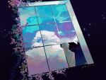  1boy clouds framed glint leaf light_particles original solo sparkle window xian_xiao_jiu 