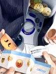  absurdres angry buttons commentary_request emoji fingernails gashapon highres holding original out_of_frame signature speech_bubble suit_jacket translation_request utsusemi_rari 