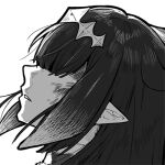  1girl bangs blood blood_on_face covered_eyes english_commentary greyscale hair_over_eyes hololive hololive_english kaneki_profile_picture leaning_back lowres meme monochrome ninomae_ina&#039;nis ninomae_ina&#039;nis_(artist) parody parted_lips pointy_ears solo tokyo_ghoul tokyo_ghoul:re virtual_youtuber white_background 