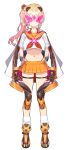  1girl alternate_costume blonde_hair breasts claws gradient_hair green_eyes highres hololive mecha_musume mechanical_ears midriff miniskirt momosuzu_nene multicolored_hair navel open_hands orange_skirt oshiruko_(oshiruco_212048) pink_hair sailor_collar side_ponytail skindentation skirt solo standing sunglasses thigh_strap under_boob v-shaped_eyebrows virtual_youtuber white_background 