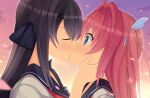  ao_no_kanata_no_four_rhythm highres kiss kurashina_asuka otono_fei school_uniform sunset tobisawa_misaki yuri 