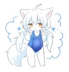  1girl :3 blush furry furry_female highres krande no_humans original short_twintails swimsuit twintails white_fur white_hair 