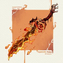  artist_name commentary english_commentary english_text fantasy fire horns no_humans original red_background simple_background sinlaire skull still_life sword weapon weapon_focus white_background 