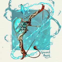  arrow_(projectile) artist_name bow_(weapon) commentary english_commentary english_text fantasy fire light_particles no_humans original rope simple_background sinlaire still_life tassel torii weapon weapon_focus white_background 