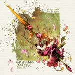  1other artist_name bound brown_hair commentary english_commentary english_text falling_petals fantasy flower gradient gradient_background light_particles open_mouth original petals pink_flower simple_background sinlaire sword trapped weapon weapon_focus weapon_request white_background 
