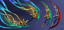  artist_name blue_background commentary commission dated english_commentary fantasy highres light_particles no_humans original simple_background sinlaire still_life sword weapon weapon_focus weapon_request 