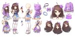  1girl blob bow brown_eyes brown_hair centi_(nimu) character_sheet choker expressions gradient_dress hair_bow hair_ornament hood indie_virtual_youtuber long_hair nimu_(vtuber) official_art star_(symbol) star_hair_ornament thigh-highs virtual_youtuber white_legwear 