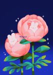  absurdres black_background blue_background closed_eyes flower gradient gradient_background highres leaf meyoco no_humans original pink_flower plant rabbit signature sleeping zzz 