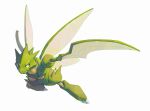  bluekomadori bright_pupils claws commentary fang full_body grey_eyes highres looking_to_the_side no_humans pokemon pokemon_(creature) scyther simple_background solo white_background white_pupils 