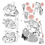  &gt;_&lt; 3girls bangs blood blush closed_eyes flying_sweatdrops hair_ribbon hakama hakama_skirt headband heart hug imminent_kiss japanese_clothes kaga_(kancolle) kantai_collection long_hair multiple_girls multiple_views nosebleed open_mouth parted_lips ribbon shoukaku_(kancolle) sidelocks simple_background skirt tasuki tears thigh-highs translation_request twintails weidashming yuri zuikaku_(kancolle) 