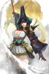  1girl absurdres alternate_costume armor black_hair black_headwear breasts cglas highres japanese_armor large_breasts looking_at_viewer onmyoji skirt solo standing tassel white_skirt yellow_eyes youtouhime 